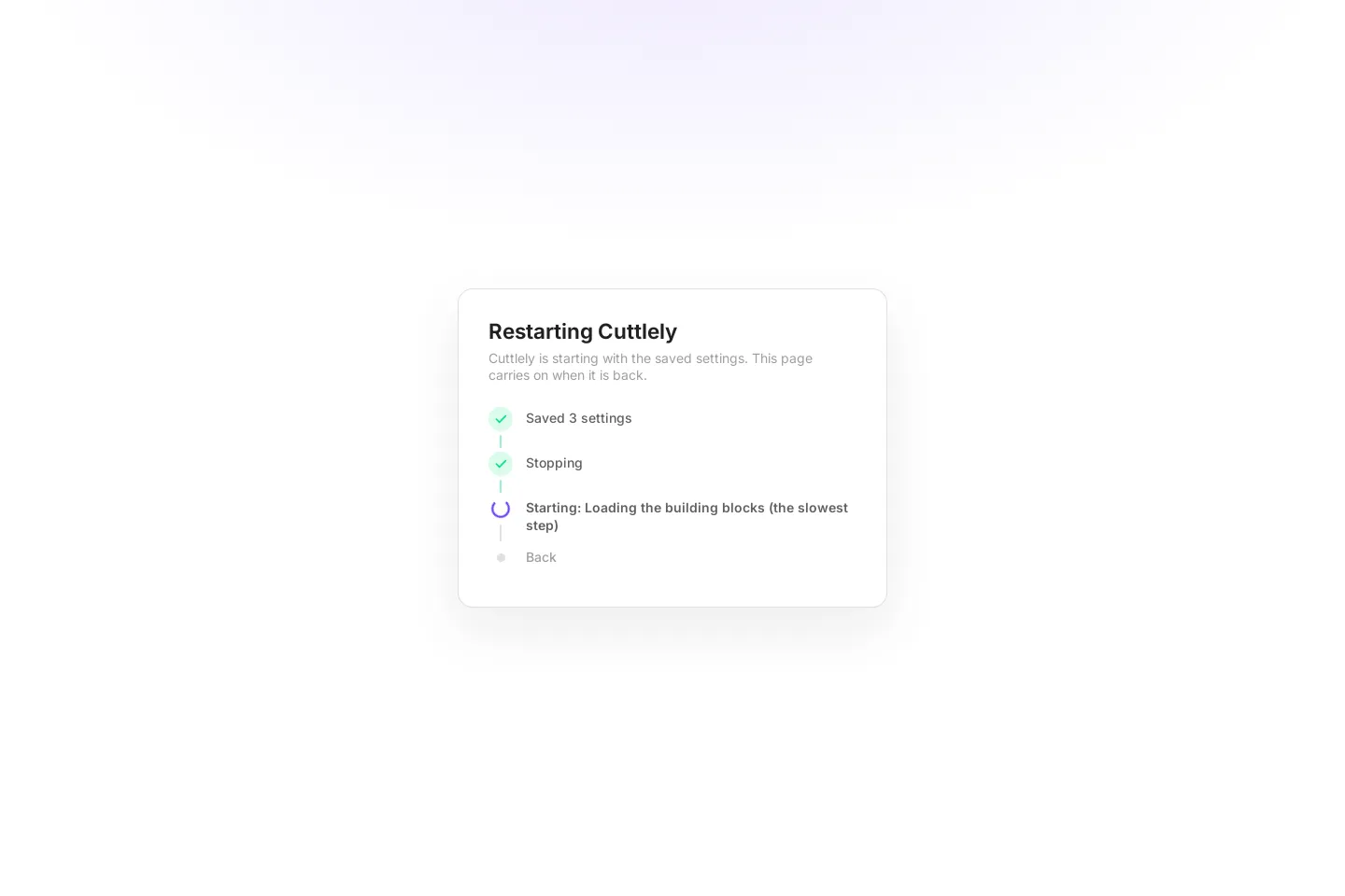 Restarting: the live start-up step.